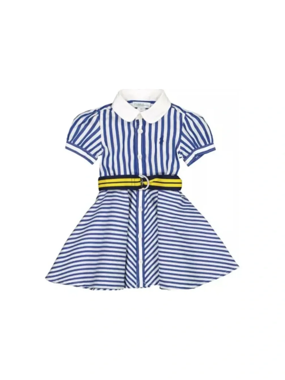 Ralph Lauren Blue & White Striped Shirt Dress with Yellow Accent Belt